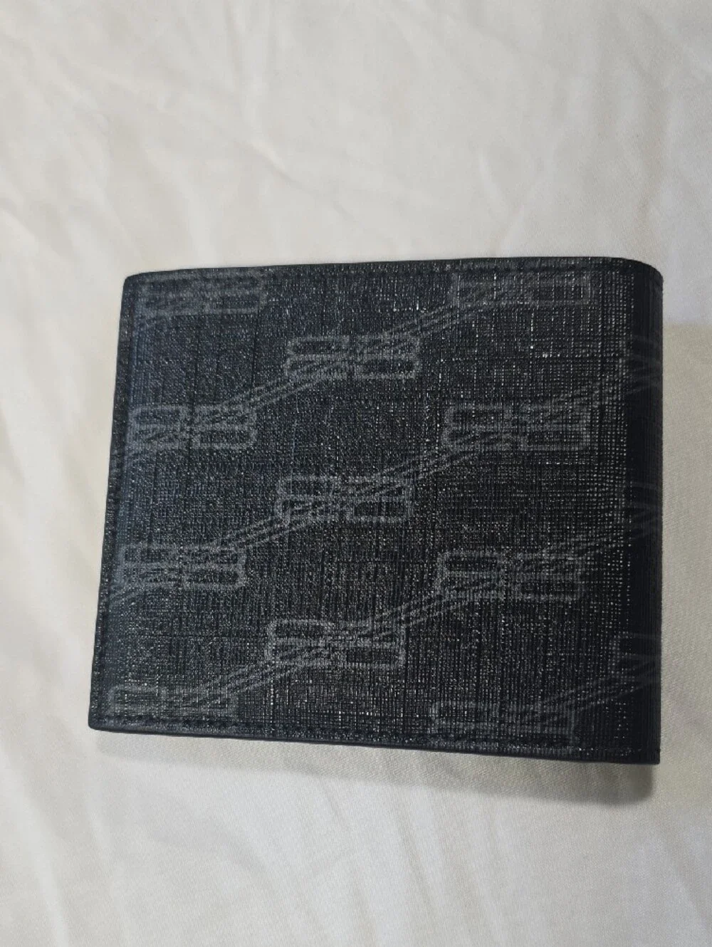 Balenciaga Black Monogram Bi-Fold Wallet with White Logo